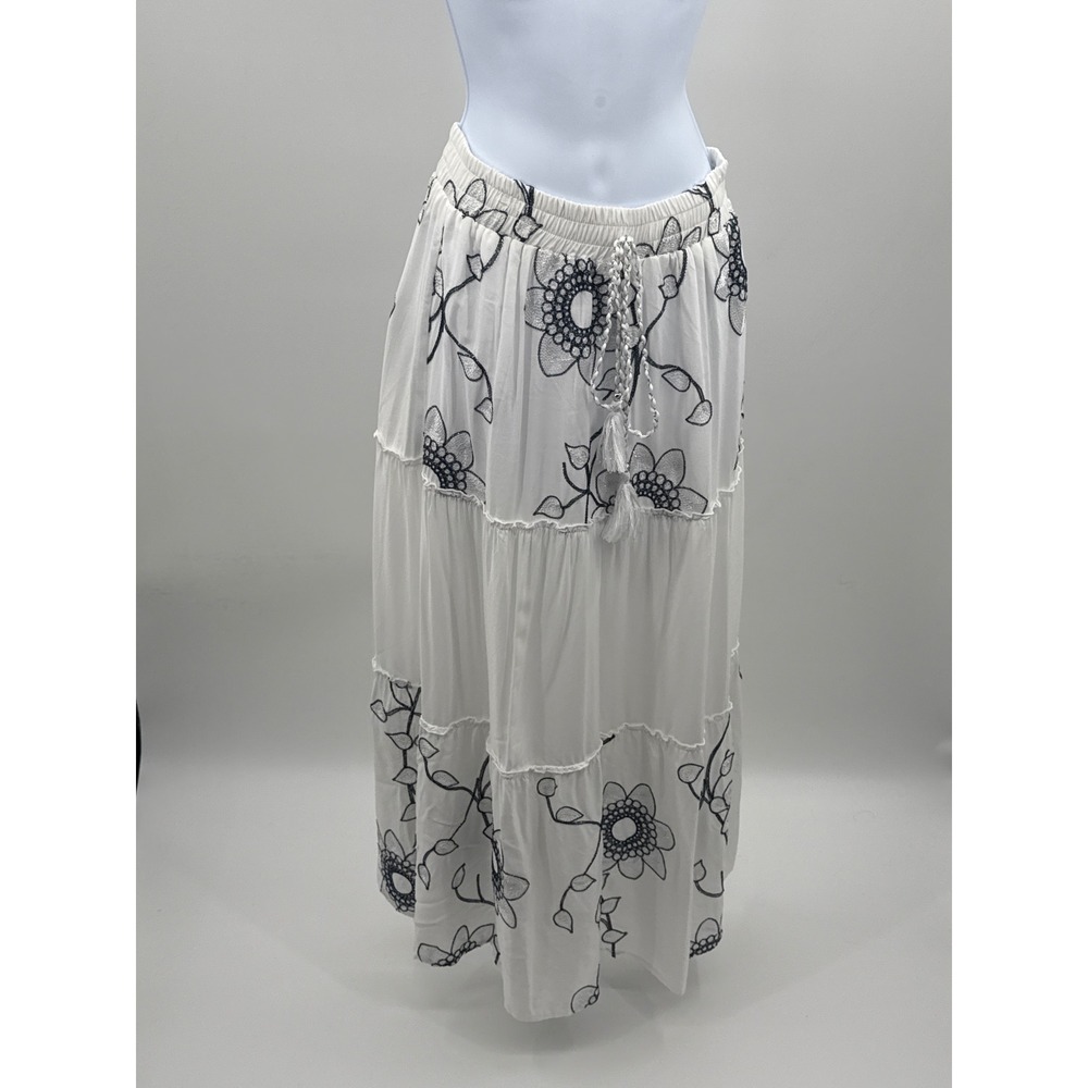 Mermaid Fashion Womens White Floral Embroidered Sequin Tiered Maxi Skirt Small - Picture 2 of 9